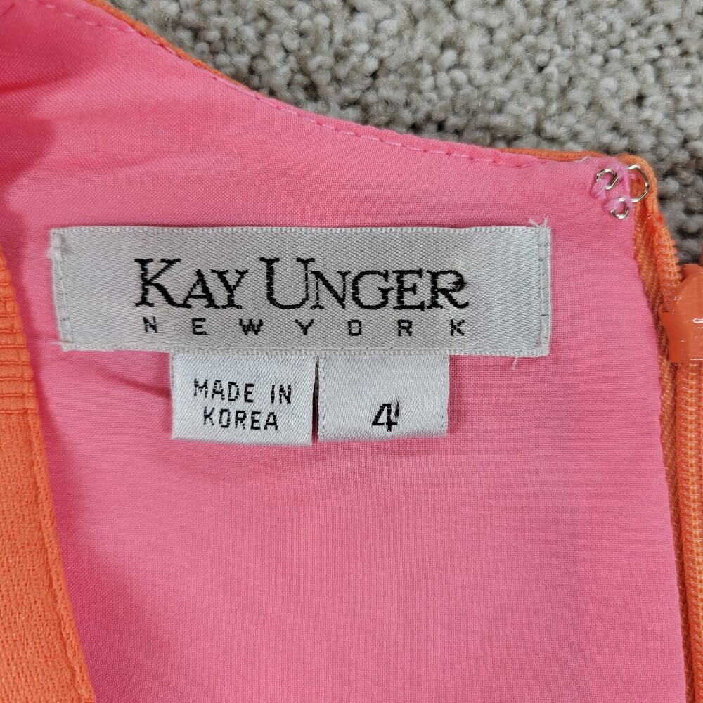 Kay Unger Sheath Dress Womens 4 Orange Raised Muted Polka Dots V Neck - Picture 2 of 12